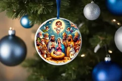 Cartoon Nativity Scene Christmas Round Ornament Product Image 4