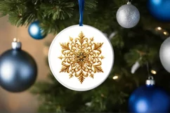 Golden Snow Flake Christmas Round Cute Ornament Sublimation Product Image 4