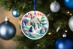 Christmas Round Penguin Ornament Sublimation Product Image 4