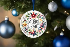 Merry and Bright Christmas Round Ornament Watercolor Product Image 4