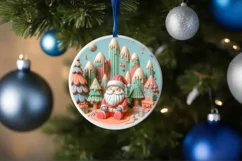 Christmas Round Cute Santa Ornament Sublimation Product Image 4