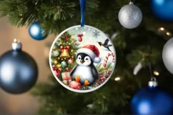 Winter Penguin Round Ornament Sublimation PNG Product Image 4