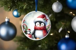 Winter Penguin Round Ornament Sublimation PNG Product Image 1