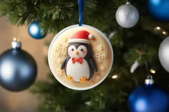 Christmas Penguin with Depth Round Sticker Ornament PNG Product Image 4