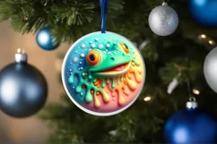 Pastel Christmas Frog with Melting Edges Round Sticker Product Image 4