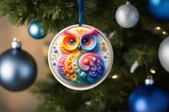 Pastel Christmas Owl with Depth Round Sticker Ornament PNG Product Image 1