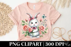 Easter Bunny with Roses , Clipart |T-shirt, Mug PNG Product Image 5