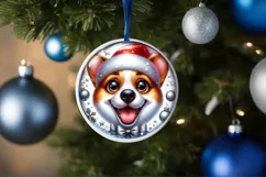 Christmas Dog Round Ornament Sublimation PNG Product Image 3