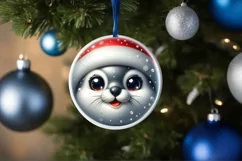 Christmas Seal Round Ornament Sublimation PNG Product Image 3