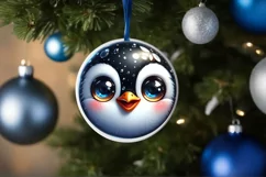 Christmas Penguin Round Ornament Sublimation PNG Product Image 3