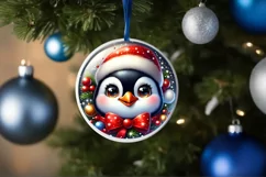 Christmas Penguin Round Ornament Sublimation PNG Product Image 3