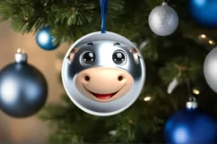 Christmas Cow Round Ornament Sublimation PNG Product Image 3