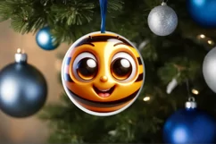 Christmas Bee Round Ornament Sublimation PNG Product Image 3