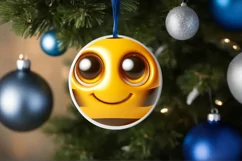 Christmas Bee Round Ornament Sublimation PNG Product Image 1