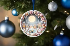 Christmas Scene Round Ornament Sublimation PNG Product Image 4
