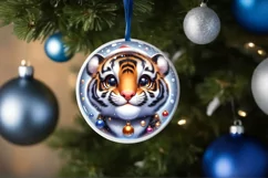 Christmas Tiger Round Ornament Sublimation PNG Product Image 1