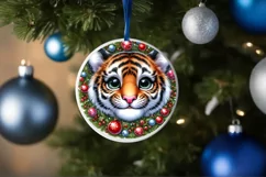 Christmas Tiger Round Ornament Sublimation PNG Product Image 3
