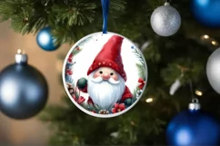 Watercolor Christmas Gnome Round Ornament Sublimation PNG Product Image 4