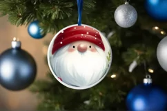 Watercolor Christmas Gnome Round Ornament Sublimation PNG Product Image 4