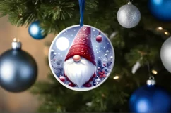 Watercolor Christmas Gnome Round Ornament Sublimation PNG Product Image 4