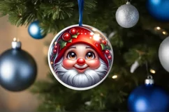 Christmas Gnome Round Ornament Sublimation PNG Product Image 1