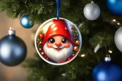 Christmas Gnome Round Ornament Sublimation PNG Product Image 3