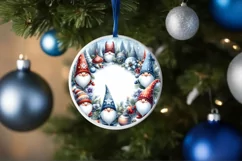 Watercolor Christmas Gnomes Round Ornament Sublimation PNG Product Image 4