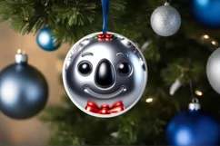 Christmas Koala Round Ornament Sublimation PNG Product Image 3