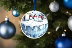 Watercolor Christmas Penguins Ornament Product Image 4