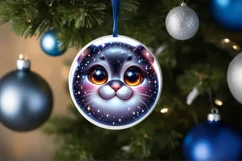 Christmas Cat Round Ornament Sublimation PNG Product Image 1