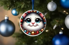Christmas Cat Round Ornament Sublimation PNG Product Image 3