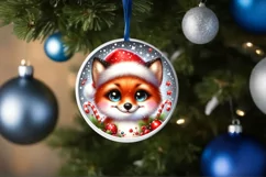 Christmas Fox Round Ornament Sublimation PNG Product Image 3