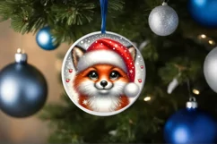Christmas Fox Round Ornament Sublimation PNG Product Image 3