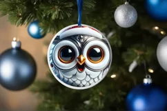 Christmas Owl Round Ornament Sublimation PNG Product Image 3
