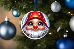 Christmas Gnome Round Ornament Sublimation PNG Product Image 3