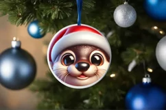 Christmas Otter Round Ornament Sublimation PNG Product Image 3