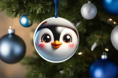 Christmas Penguin Round Ornament Sublimation PNG Product Image 3