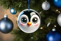 Christmas Penguin Round Ornament Sublimation PNG Product Image 1