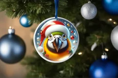 Christmas Parrot Round Ornament Sublimation PNG Product Image 1