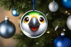 Christmas Parrot Round Ornament Sublimation PNG Product Image 1