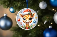 Christmas Giraffe Round Ornament Sublimation PNG Product Image 3