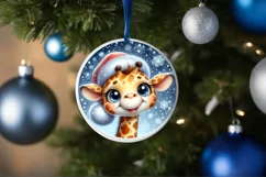 Christmas Giraffe Round Ornament Sublimation PNG Product Image 3