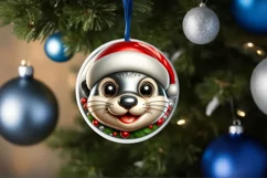 Christmas Otter Round Ornament Sublimation PNG Product Image 3