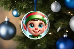Christmas Elf Round Ornament Sublimation PNG Product Image 3