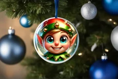 Christmas Elf Round Ornament Sublimation PNG Product Image 1