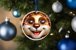 Christmas Lion Round Ornament Sublimation PNG Product Image 3