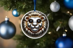 Christmas Lion Round Ornament Sublimation PNG Product Image 1
