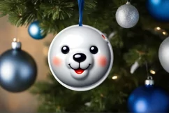 Christmas Polar Bear Round Ornament Sublimation PNG Product Image 1