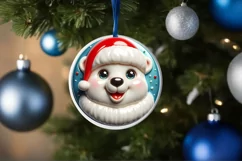 Christmas Polar Bear Round Ornament Sublimation PNG Product Image 3