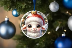 Christmas Lamb Round Ornament Sublimation PNG Product Image 1